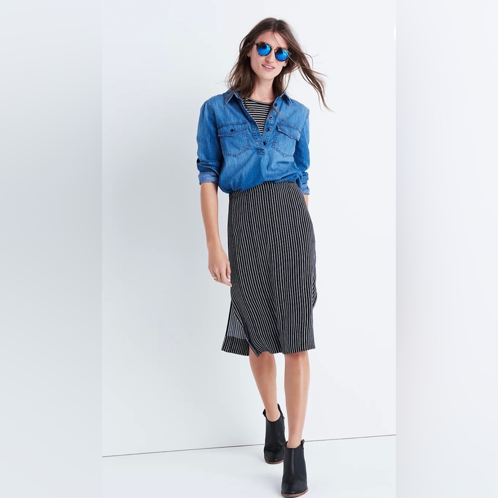 Madewell Striped Side-Slit Midi Skirt